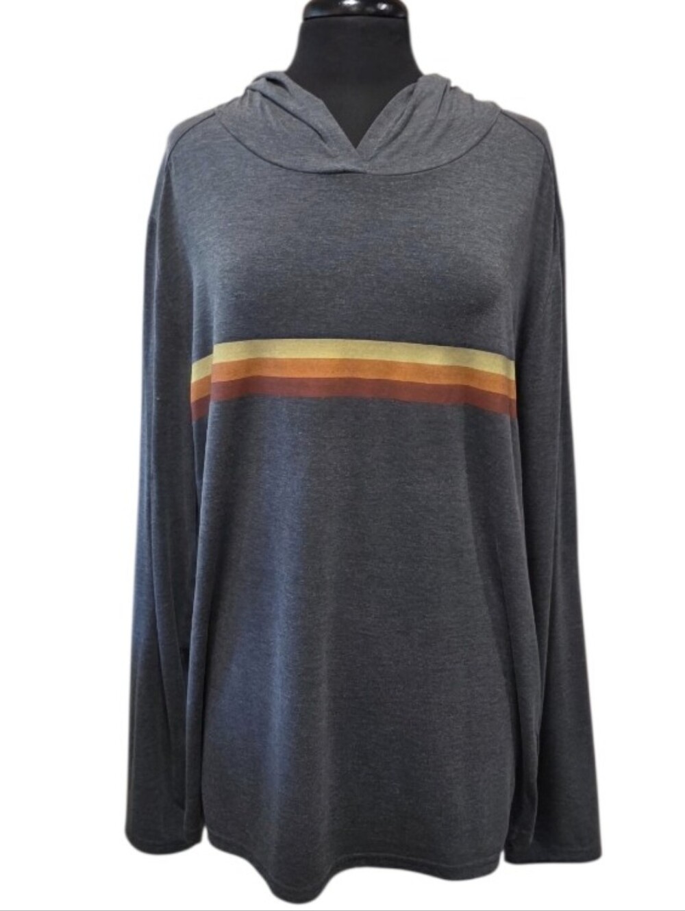 Fair Harbor Charcoal Hoodie with Sunset Stripes